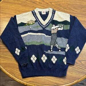 Vintage Cotton Traders Golf Themed V-neck Sweater